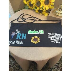 "Sandra, RN" Personalized Black Nursing Work Apron with Pockets
